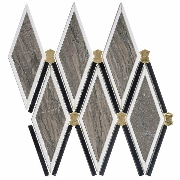 SAMPLE-Valiant Diamond Shaped Glass and Stone Mosaic Wall Tile, Andova Tiles, Mfr#: SAM-ANDVAL945